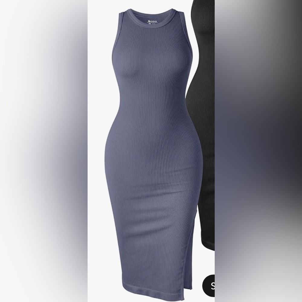 Ribbed Bodycon Dress in Blue and Black